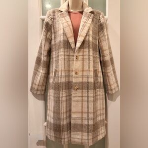 BB Dakota Cream and Brown Plaid Trench Coat